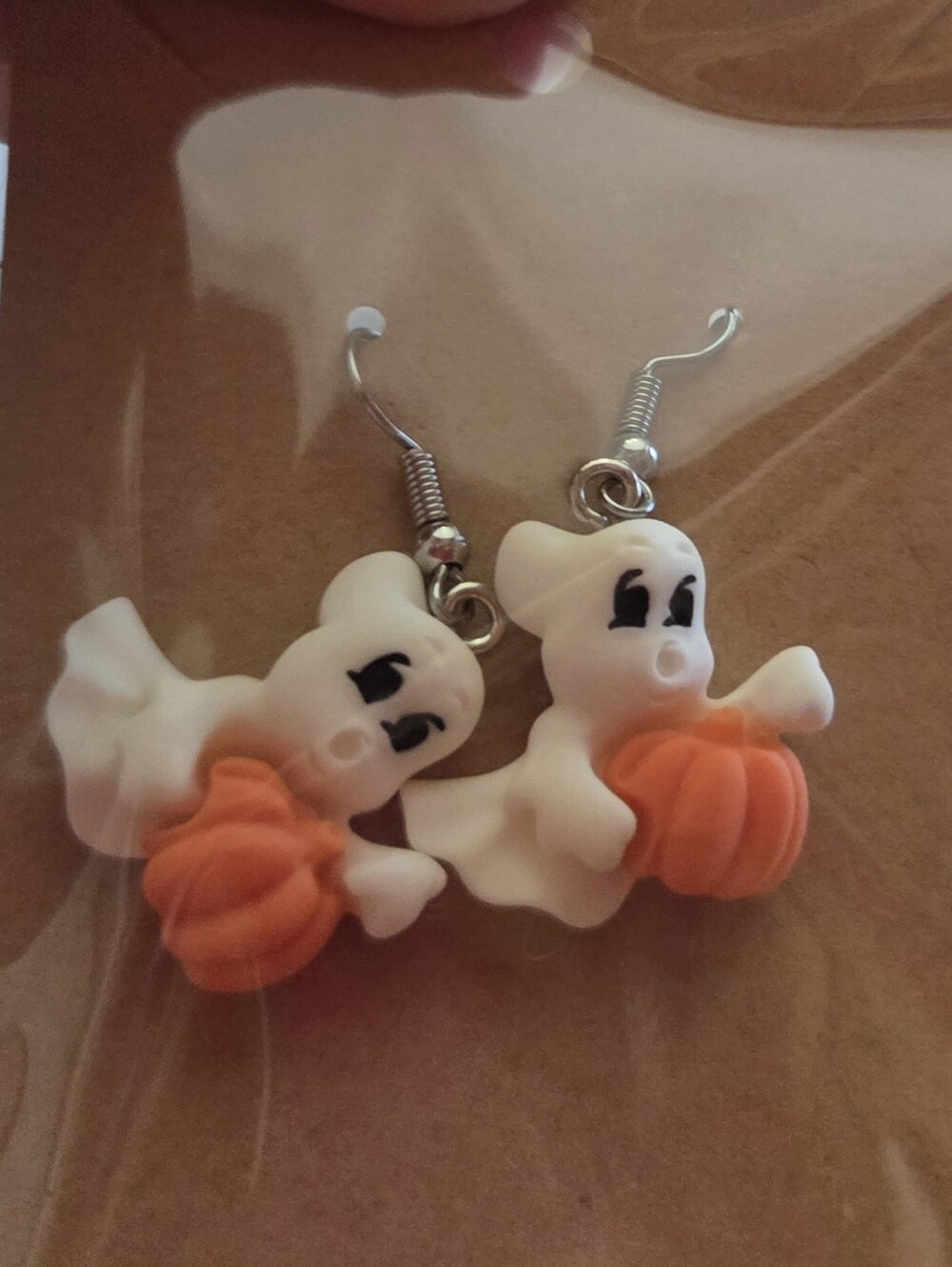 Cute Ghost Pumpkin Drop Earrings - White & Orange